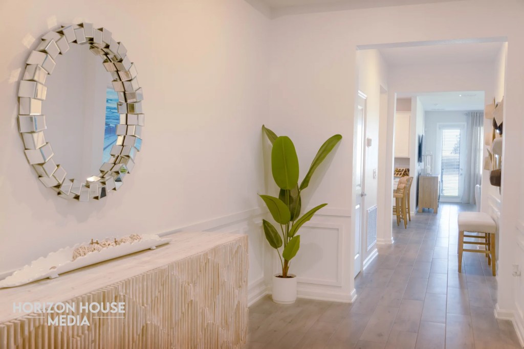 Bright entry hall in a staged home
