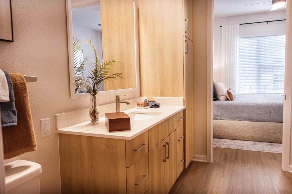 Bright bathroom in a staged home